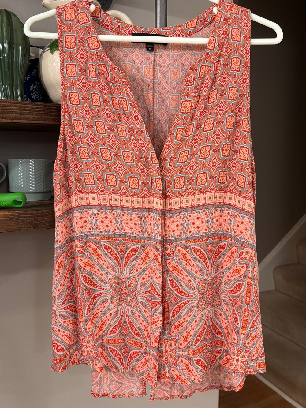 Sanctuary Split Back Sleeveless Rayon Tank Top Boho Print Size Medium